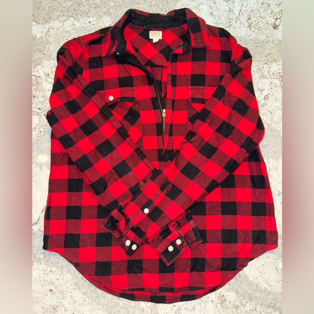 NWOT J. Crew Red and Black Checkered Red and Black Shirt Shacket